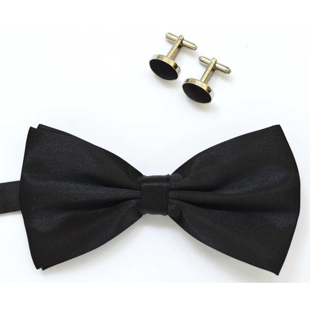 Set papion si butoni negru VITTORE
